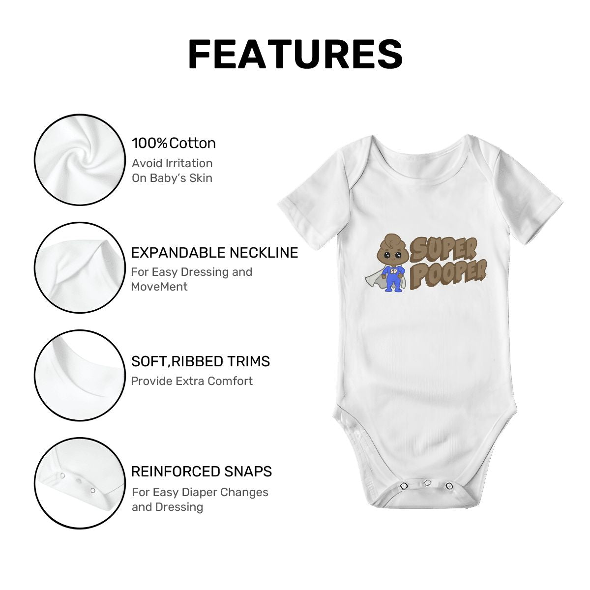 Super Pooper Baby Onesies (Short Sleeve)