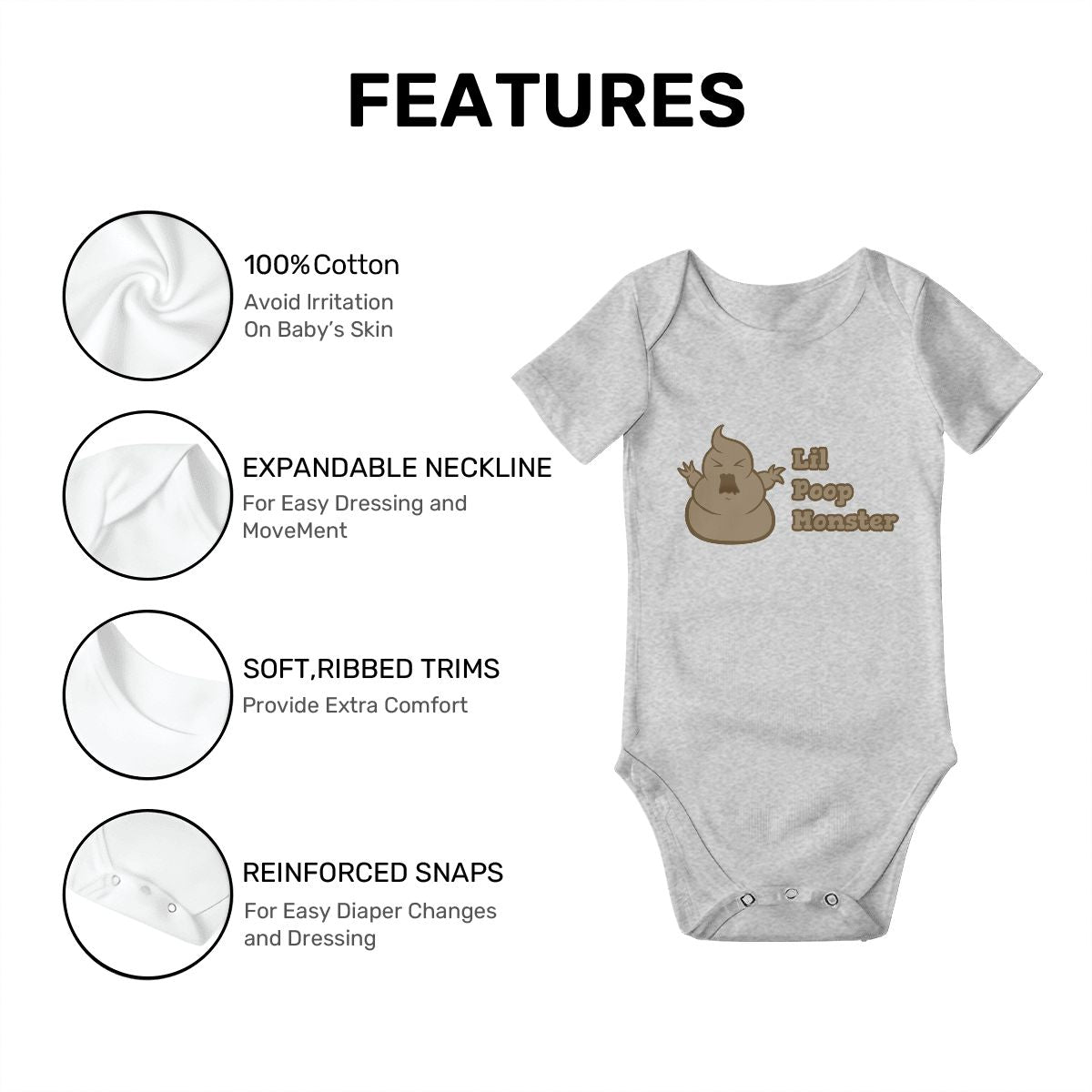 Little Poop Monster Baby Onesies (Short Sleeve)