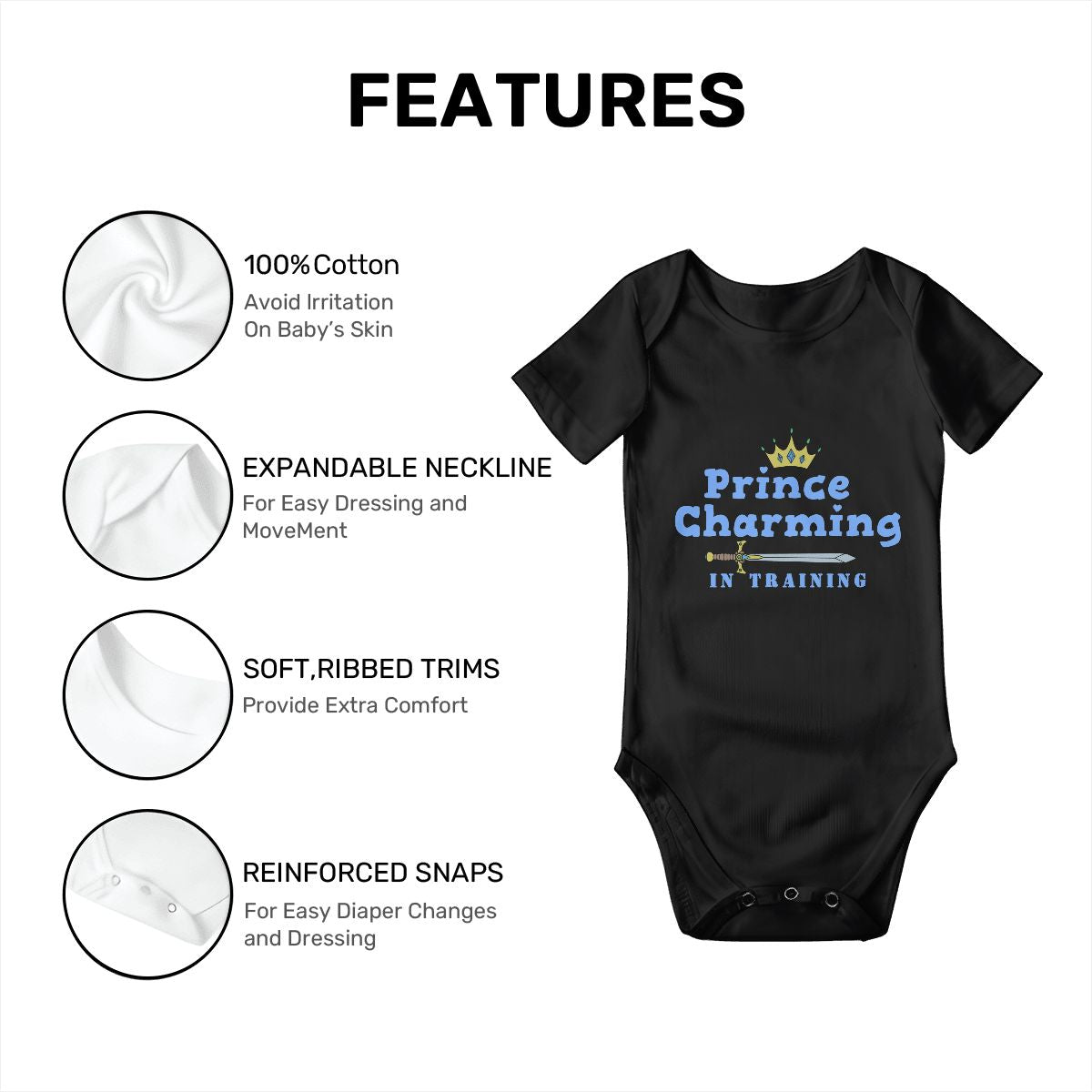 Prince Charming In Training Baby Onesies (Short Sleeve)