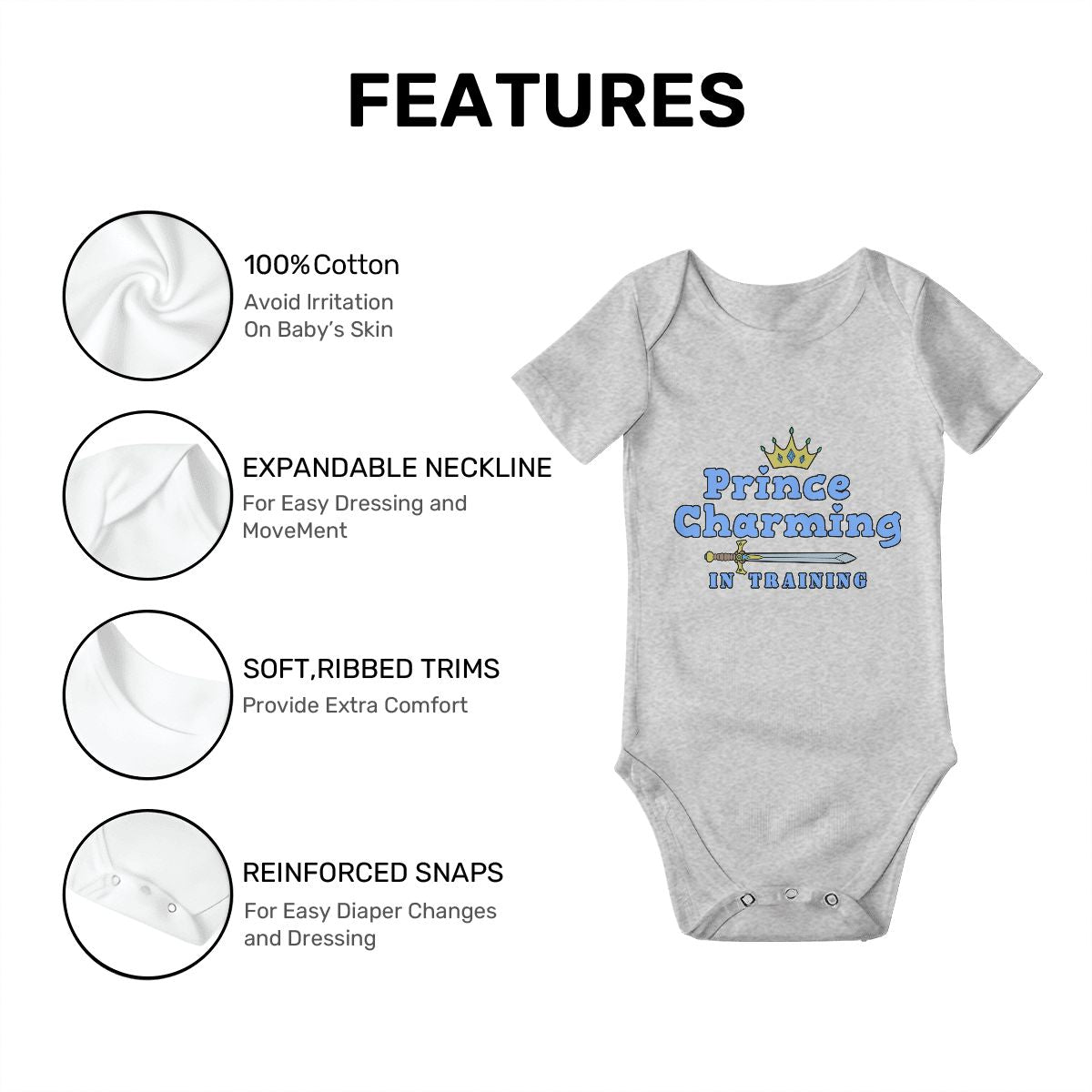 Prince Charming In Training Baby Onesies (Short Sleeve)