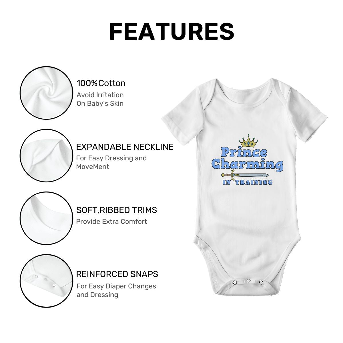 Prince Charming In Training Baby Onesies (Short Sleeve)