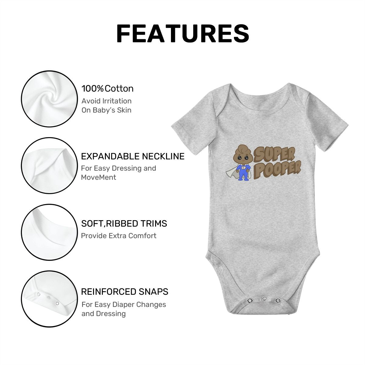 Super Pooper Baby Onesies (Short Sleeve)