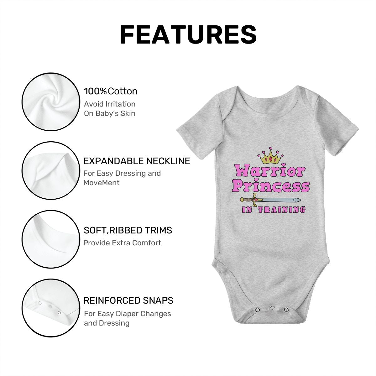 Warrior Princess In Training Baby Onesies (Short Sleeve)